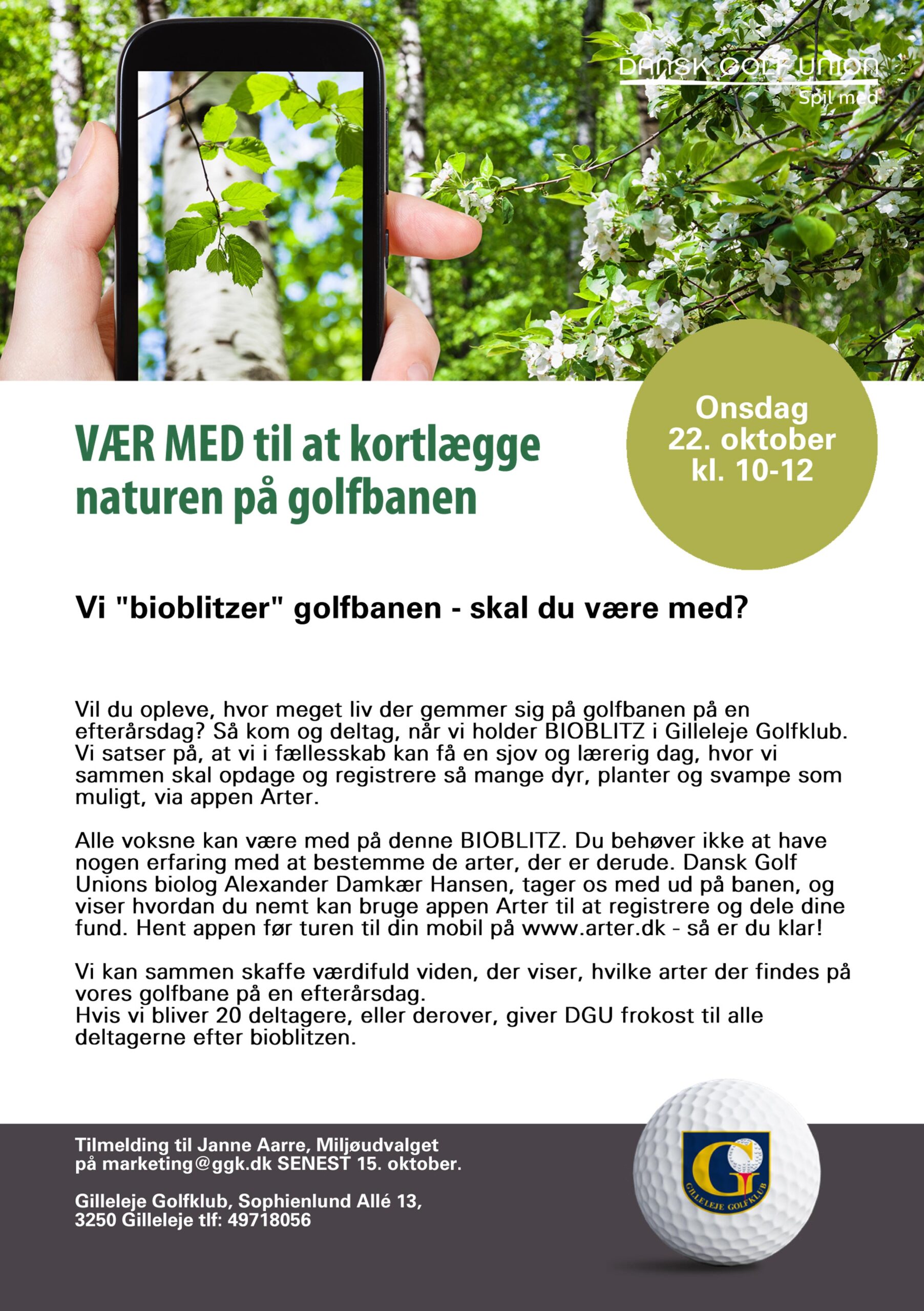 Bioblitz på golfbanen i Gilleleje Golfklub den 22. oktober 2025 fra 10-12